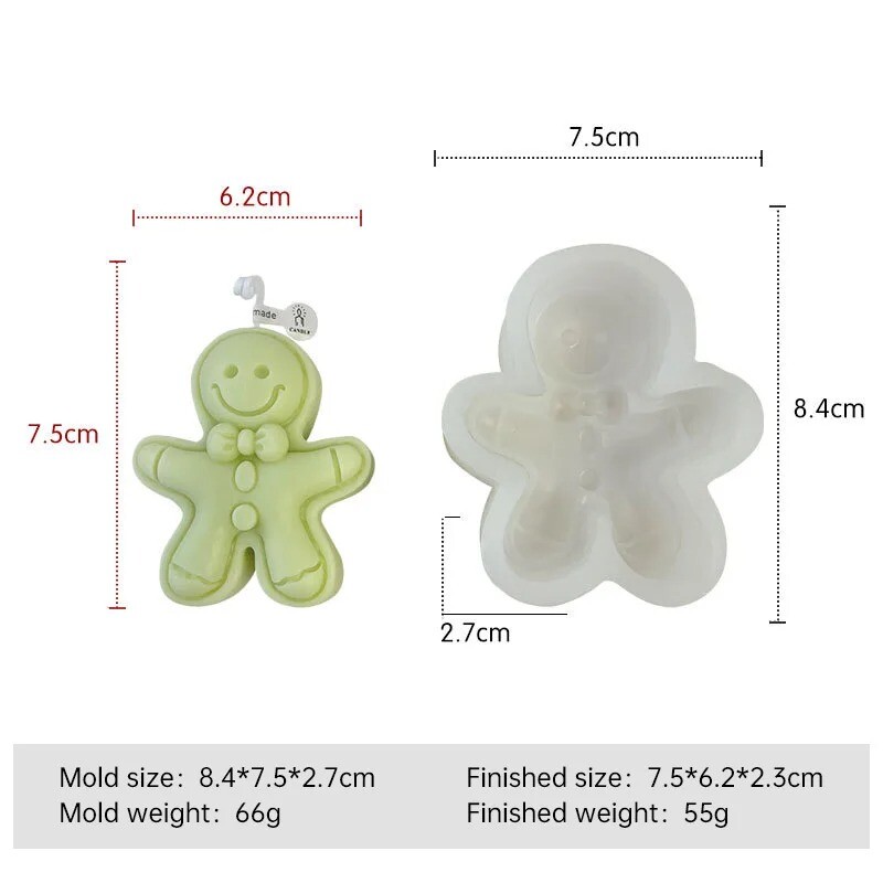 Mucegai din silicon DIY Gingerbread Man Mold pentru prăjituri de Crăciun pentru săpun lucrat manual pentru lumânări