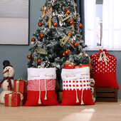 Liels Ziemassvētku Ziemassvētku vecīša maiss, punktveida svītru rūts ar savelkamu auklu, personalizēts Ziemassvētku lielizmēra audekla dāvanu maisiņš