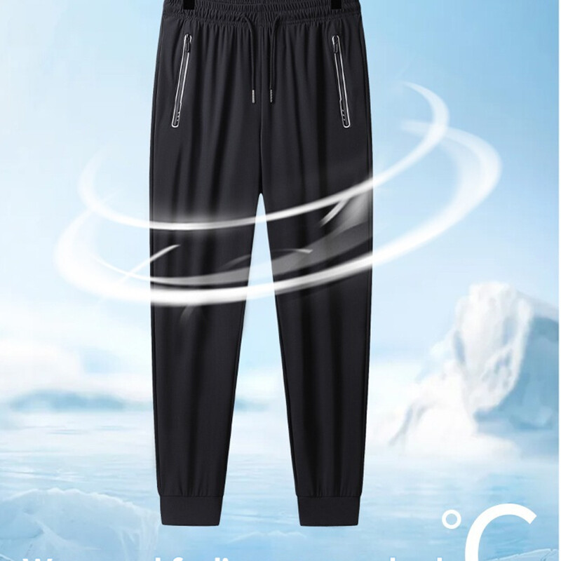 Naujos vasarinės „Ice Silk“ elastinės kelnės vyrams, plonos, patogios, laisvos, madingos lauko sportui, fitneso bėgimui ir laisvalaikiui.