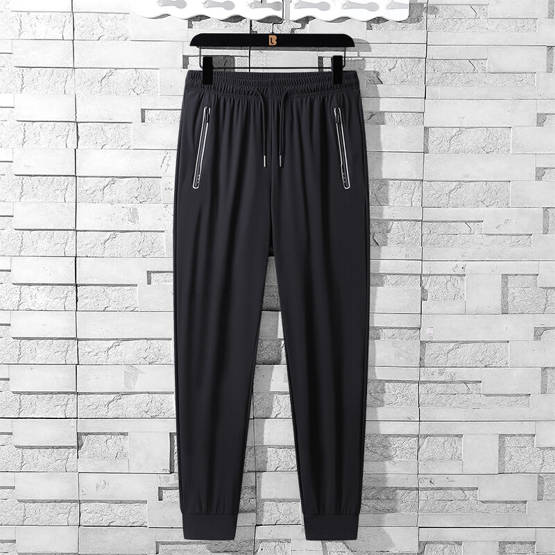 Naujos vasarinės „Ice Silk“ elastinės kelnės vyrams, plonos, patogios, laisvos, madingos lauko sportui, fitneso bėgimui ir laisvalaikiui.