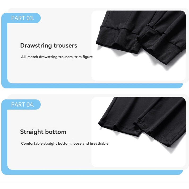 Naujos vasarinės „Ice Silk“ elastinės kelnės vyrams, plonos, patogios, laisvos, madingos lauko sportui, fitneso bėgimui ir laisvalaikiui.