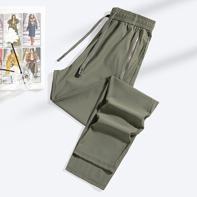 Naujos vasarinės „Ice Silk“ elastinės kelnės vyrams Moterų plonas stilius Madingos laisvos sportinės laisvalaikio poros Patogios tiesios pėdkelnės