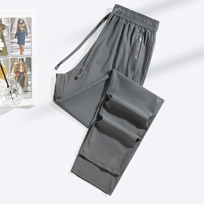 Naujos vasarinės „Ice Silk“ elastinės kelnės vyrams Moterų plonas stilius Madingos laisvos sportinės laisvalaikio poros Patogios tiesios pėdkelnės