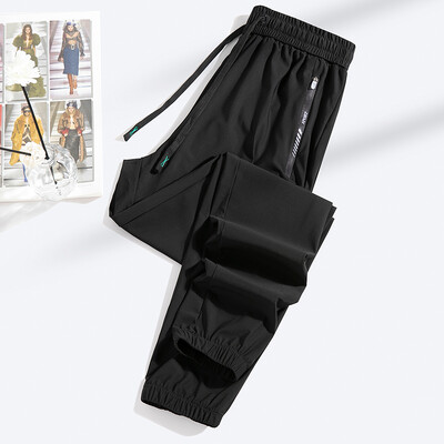 Naujos vasarinės „Ice Silk“ elastinės kelnės vyrams Moterų plonas stilius Madingos laisvos sportinės laisvalaikio poros Patogios tiesios pėdkelnės