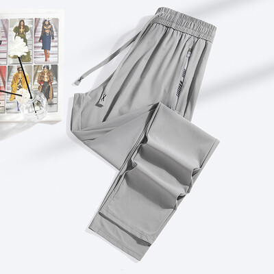 Naujos vasarinės „Ice Silk“ elastinės kelnės vyrams Moterų plonas stilius Madingos laisvos sportinės laisvalaikio poros Patogios tiesios pėdkelnės