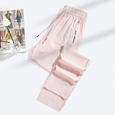 Naujos vasarinės „Ice Silk“ elastinės kelnės vyrams Moterų plonas stilius Madingos laisvos sportinės laisvalaikio poros Patogios tiesios pėdkelnės