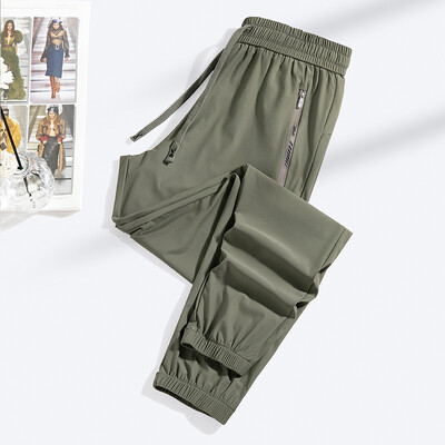 Naujos vasarinės „Ice Silk“ elastinės kelnės vyrams Moterų plonas stilius Madingos laisvos sportinės laisvalaikio poros Patogios tiesios pėdkelnės