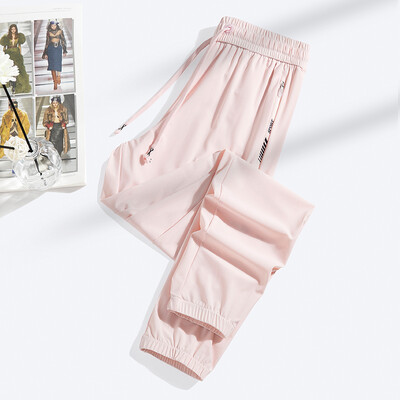 Naujos vasarinės „Ice Silk“ elastinės kelnės vyrams Moterų plonas stilius Madingos laisvos sportinės laisvalaikio poros Patogios tiesios pėdkelnės