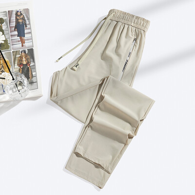 Naujos vasarinės „Ice Silk“ elastinės kelnės vyrams Moterų plonas stilius Madingos laisvos sportinės laisvalaikio poros Patogios tiesios pėdkelnės