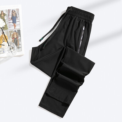 Naujos vasarinės „Ice Silk“ elastinės kelnės vyrams Moterų plonas stilius Madingos laisvos sportinės laisvalaikio poros Patogios tiesios pėdkelnės