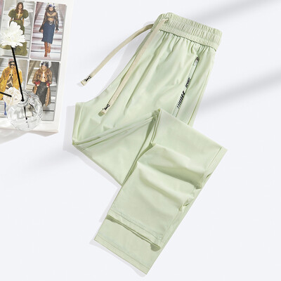 Naujos vasarinės „Ice Silk“ elastinės kelnės vyrams Moterų plonas stilius Madingos laisvos sportinės laisvalaikio poros Patogios tiesios pėdkelnės
