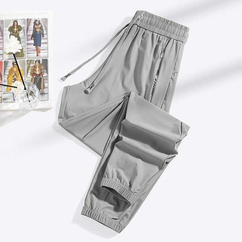 Naujos vasarinės „Ice Silk“ elastinės kelnės vyrams Moterų plonas stilius Madingos laisvos sportinės laisvalaikio poros Patogios tiesios pėdkelnės