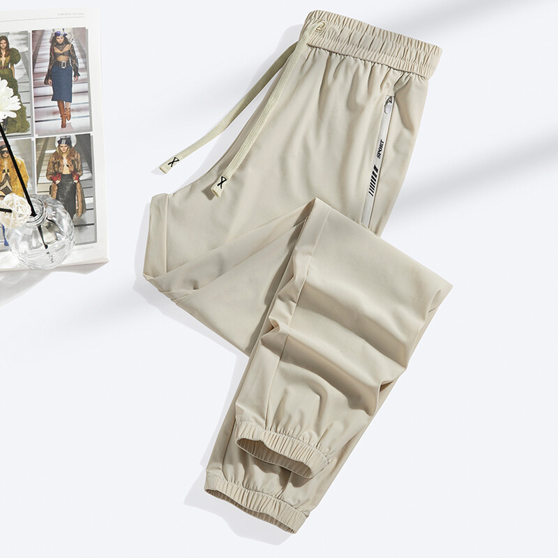 Naujos vasarinės „Ice Silk“ elastinės kelnės vyrams Moterų plonas stilius Madingos laisvos sportinės laisvalaikio poros Patogios tiesios pėdkelnės