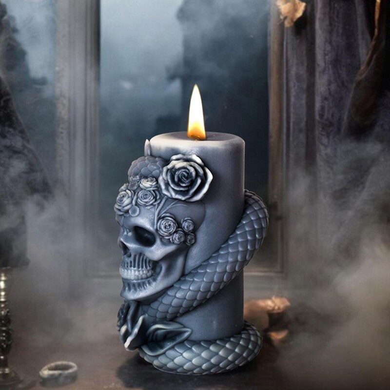 2024. gada jauna radoša cilindriska čūskas aromterapijas svece, silikona veidne, galvaskausa Helovīna dekorācijas svece, augstas kvalitātes veidne
