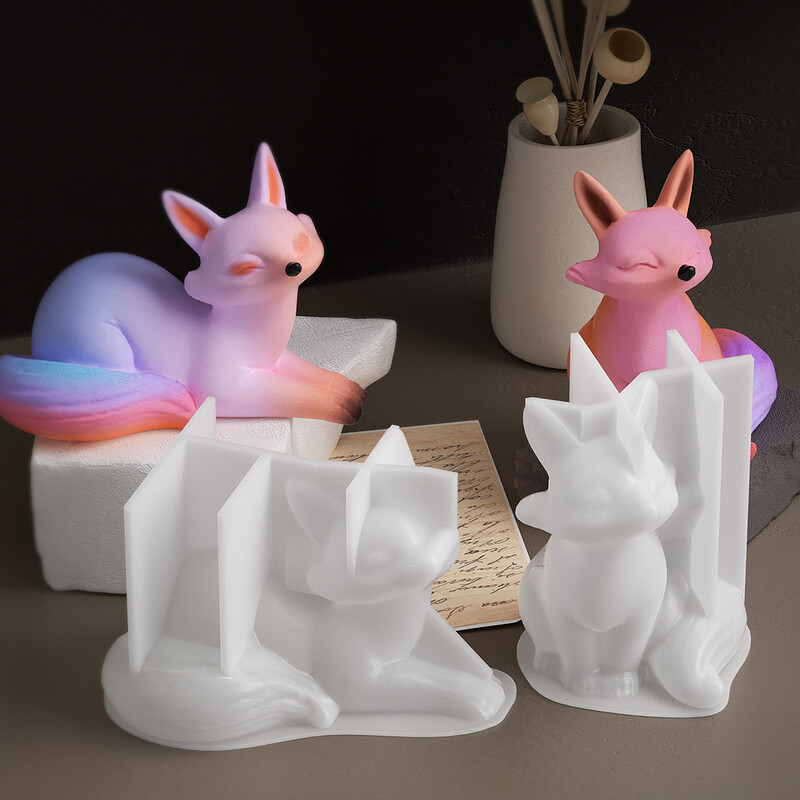 3D Fox Lumânare Mucegai Silicon DIY Animal drăguț Vulpe Aromaterapie Lumânare Mucegai Tencuială Beton Lumânare Lumânare Mucegai Decorare manuală