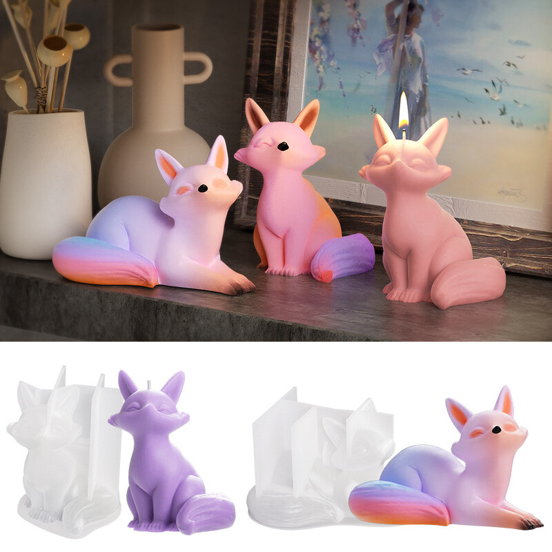 3D Fox Lumânare Mucegai Silicon DIY Animal drăguț Vulpe Aromaterapie Lumânare Mucegai Tencuială Beton Lumânare Lumânare Mucegai Decorare manuală