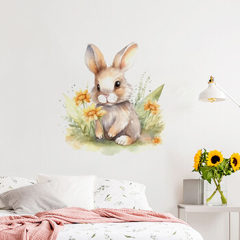 Νέο MK6185 Cartoon Cute Rabbit Flowers Nursery Nursery Υπνοδωμάτιο Διακόσμηση σπιτιού Αυτοκόλλητο αυτοκόλλητο τοίχου