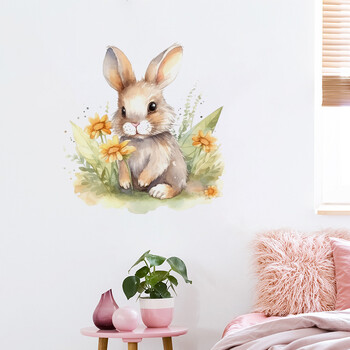 Νέο MK6185 Cartoon Cute Rabbit Flowers Nursery Nursery Υπνοδωμάτιο Διακόσμηση σπιτιού Αυτοκόλλητο αυτοκόλλητο τοίχου