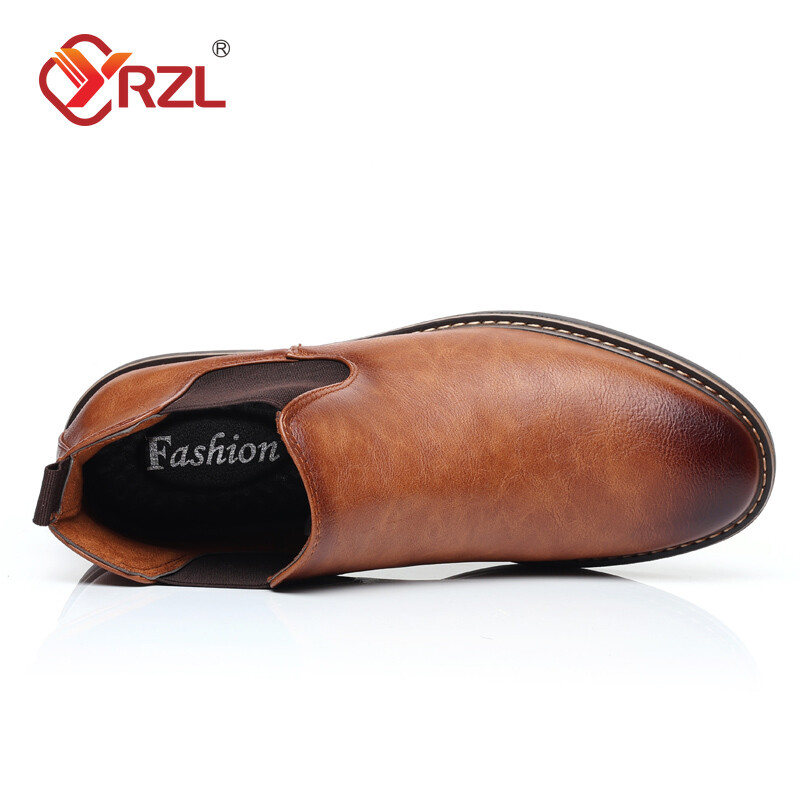 YRZL 39~47 Ανδρικές μπότες Chelsea, επώνυμα ρετρό άνετα δερμάτινα PU ανδρικά μποτάκια 2024 Μόδα Μαύρα καφέ Ανδρικά Μποτάκια