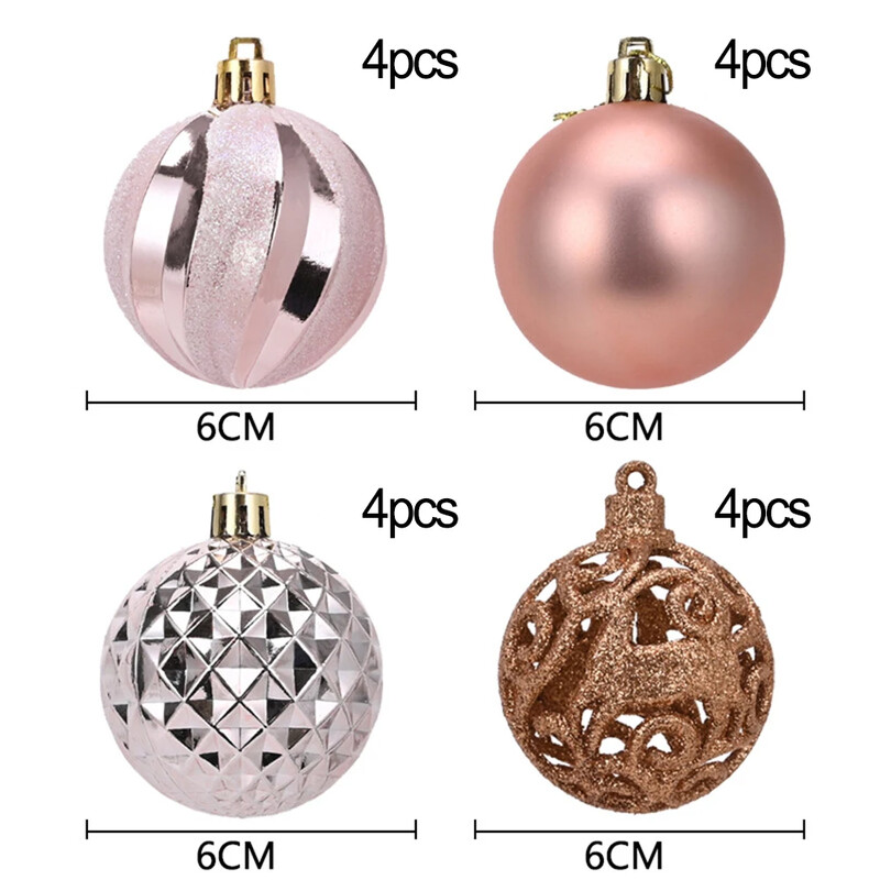 16 τμχ/κουτί 6cm Χριστουγεννιάτικες μπάλες Κρεμαστό γκλίτερ Ροζ χρυσή μπάλα Χριστουγεννιάτικο δέντρο Κρεμαστό στολίδι Καλά Χριστουγεννιάτικες μπάλες Διακοσμήσεις