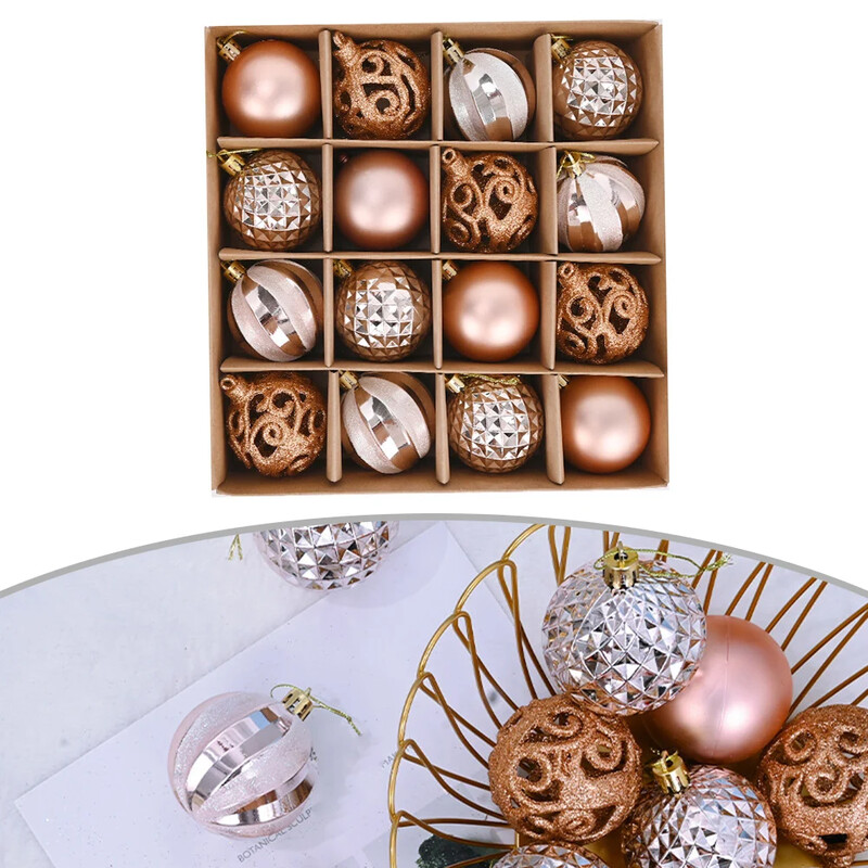 16 τμχ/κουτί 6cm Χριστουγεννιάτικες μπάλες Κρεμαστό γκλίτερ Ροζ χρυσή μπάλα Χριστουγεννιάτικο δέντρο Κρεμαστό στολίδι Καλά Χριστουγεννιάτικες μπάλες Διακοσμήσεις