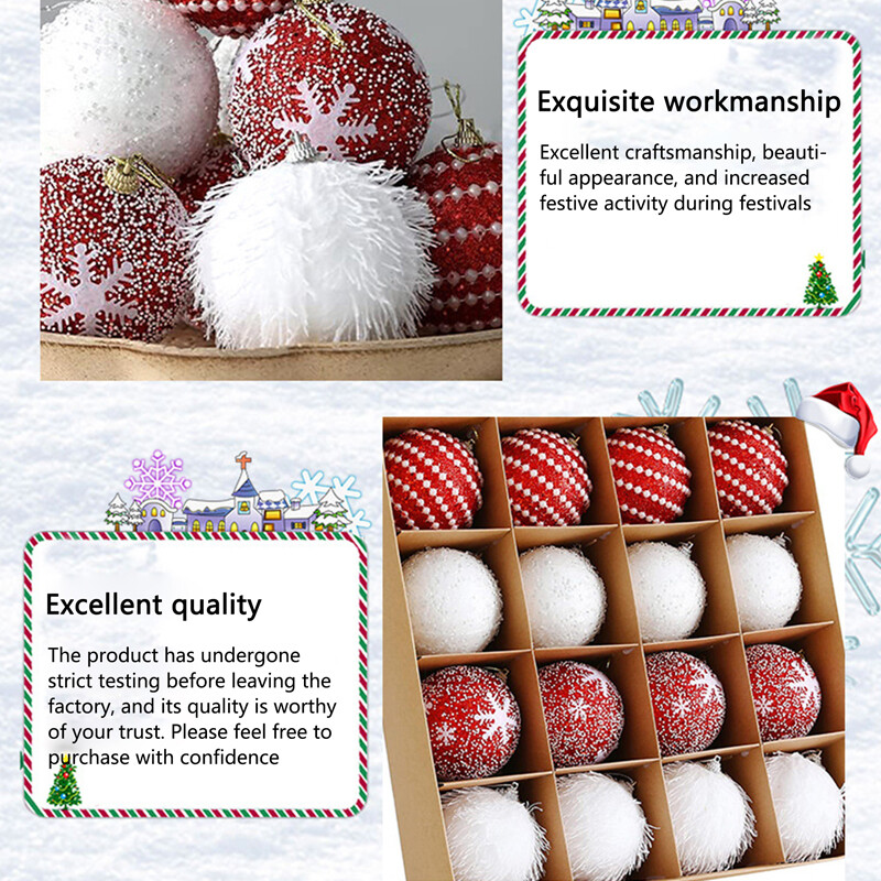 Ornamente pentru mingi de Crăciun, set de 16 bucăți de ornamente pentru brad de Crăciun cu buclă de agățat, decor pentru agățat de Crăciun pentru petrecerea de vacanță acasă