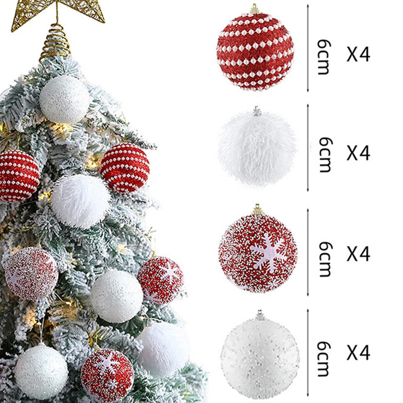 Ornamente pentru mingi de Crăciun, set de 16 bucăți de ornamente pentru brad de Crăciun cu buclă de agățat, decor pentru agățat de Crăciun pentru petrecerea de vacanță acasă