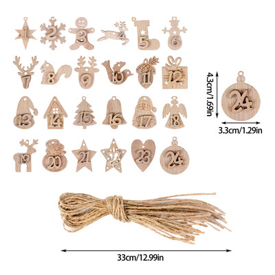 1-24 Numbers Christmas Advent Calendar Countdown Ξύλινο μενταγιόν Κρεμαστό στολίδι Αριθμός Χριστουγεννιάτικου Δέντρου Ετικέτα δώρου Χριστουγεννιάτικη διακόσμηση