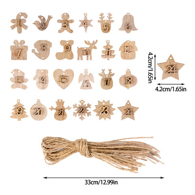 1-24 Numbers Christmas Advent Calendar Countdown Ξύλινο μενταγιόν Κρεμαστό στολίδι Αριθμός Χριστουγεννιάτικου Δέντρου Ετικέτα δώρου Χριστουγεννιάτικη διακόσμηση