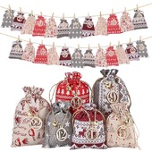Calendar de Advent de Crăciun Genți de pânză de pânză reutilizabile Bomboane cu șnur prăjituri cadouri geantă acasă petrecere de Crăciun Genți de Calendar de Advent