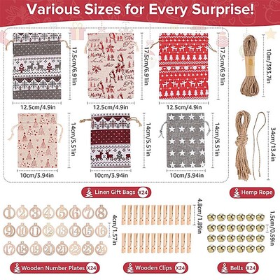 Calendar de Advent de Crăciun Genți de pânză de pânză reutilizabile Bomboane cu șnur prăjituri cadouri geantă acasă petrecere de Crăciun Genți de Calendar de Advent