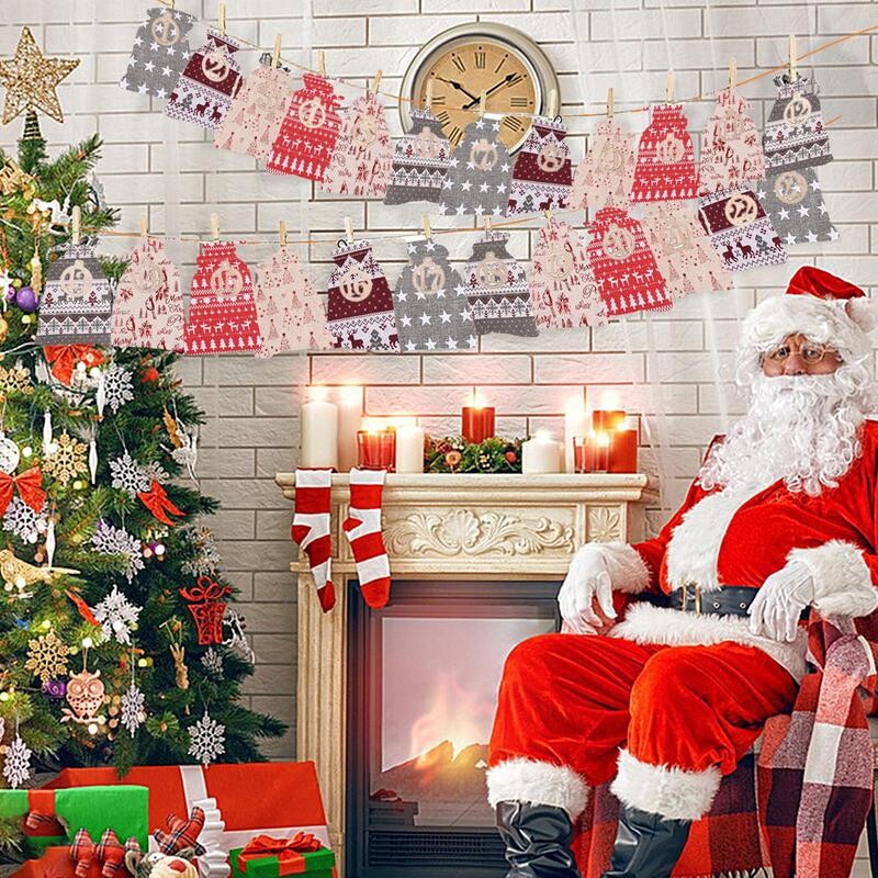 Calendar de Advent de Crăciun Genți de pânză de pânză reutilizabile Bomboane cu șnur prăjituri cadouri geantă acasă petrecere de Crăciun Genți de Calendar de Advent