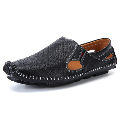 Meeste õõnsad nahast kingad Suvised hingavad sandaalid Ehtsast nahast libisevad jalavarjud Lamedad pehme tallaga vabaajajalatsid