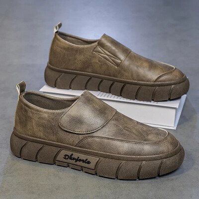 Φθινοπωρινά νέα ανδρικά φλατ δερμάτινα παπούτσια Casual Fashion Slip on Walking παπούτσια για άντρες Υπαίθρια παπούτσια με πλατφόρμα με στρογγυλά δάχτυλα Ανδρικά αθλητικά παπούτσια