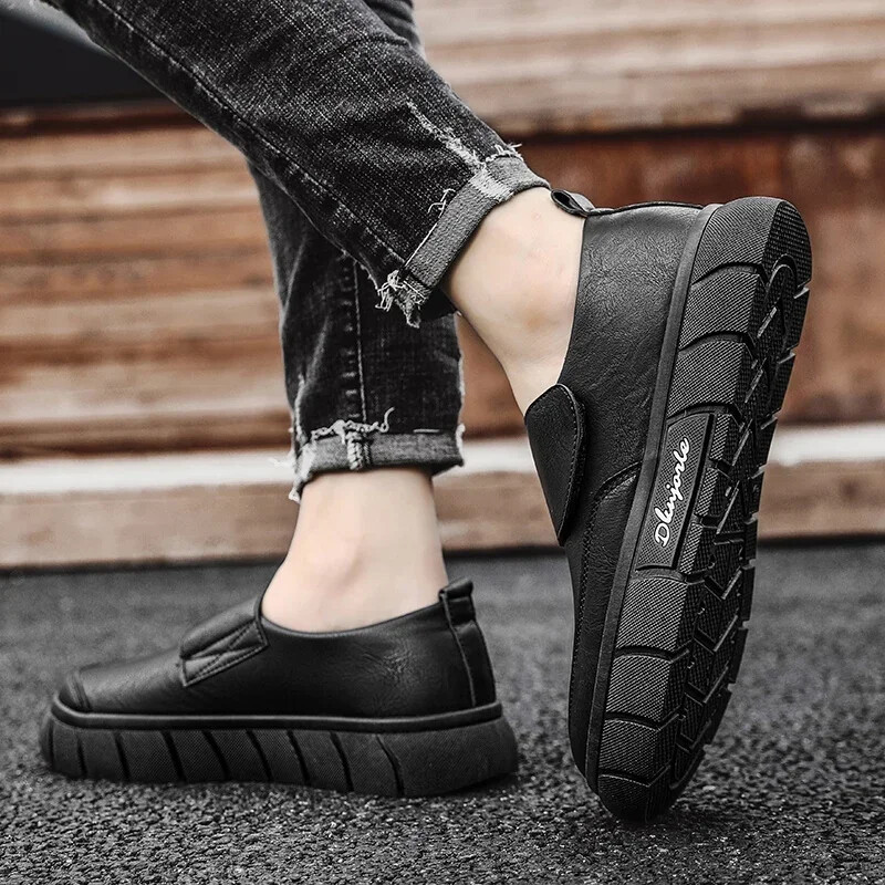 Φθινοπωρινά νέα ανδρικά φλατ δερμάτινα παπούτσια Casual Fashion Slip on Walking παπούτσια για άντρες Υπαίθρια παπούτσια με πλατφόρμα με στρογγυλά δάχτυλα Ανδρικά αθλητικά παπούτσια