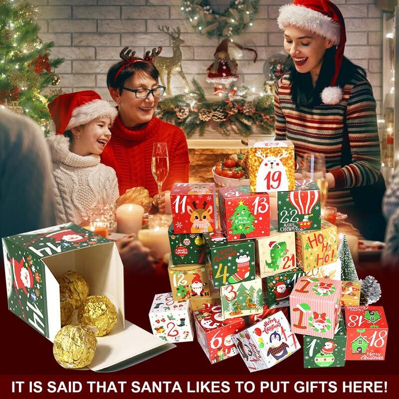 Ziemassvētku Adventes kalendāra kastītes 24 dienu DIY Adventes kalendāra kastītes Papīra Adventes atpakaļskaitīšanas dāvanu kastītes Ziemassvētku mājas dekors Navidad