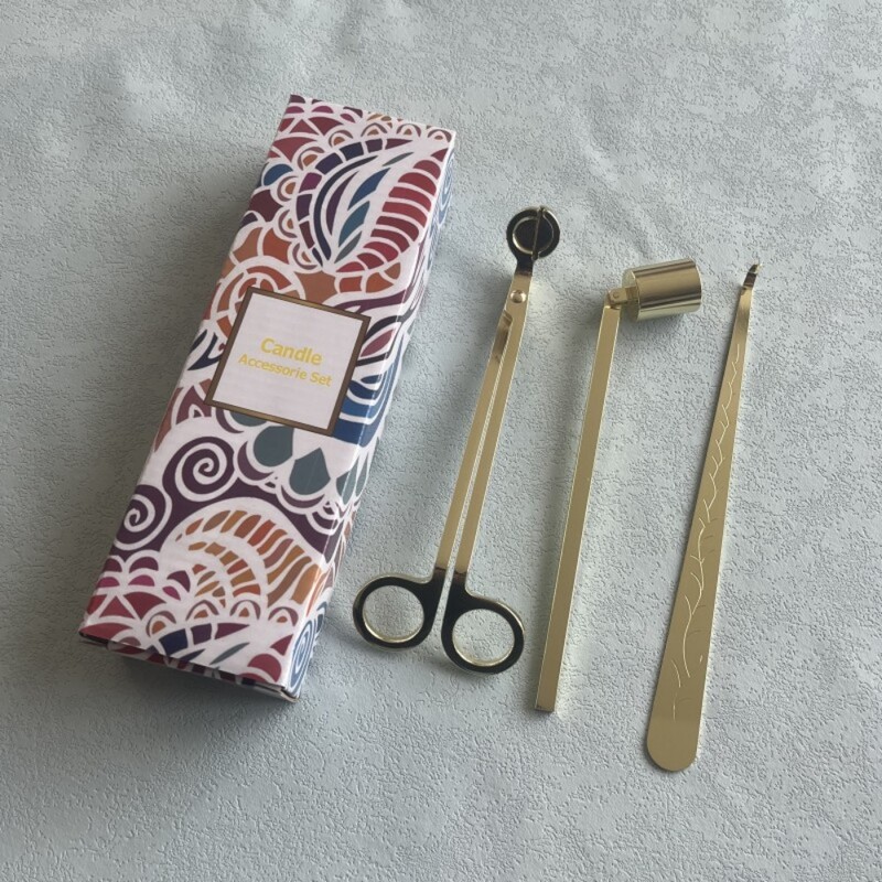 Kvapiųjų žvakių įrankių rinkinys trijų dalių, žvakės gesinimo kabliukas, žvakės gesinimo dangtelis, žirklės, gesinimo dangtelis