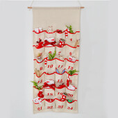 Χριστουγεννιάτικο ημερολόγιο με αντίστροφη μέτρηση 24 τσέπες με κορδέλα στολισμένο κορδόνι και ξύλινη ράβδο οθόνη τυπωμένο νούμερο ντεκόρ για πάρτι