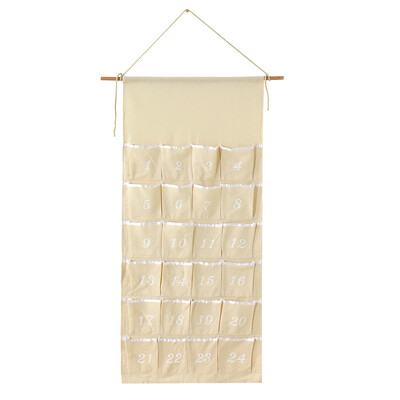 Χριστουγεννιάτικο ημερολόγιο με αντίστροφη μέτρηση 24 τσέπες με κορδέλα στολισμένο κορδόνι και ξύλινη ράβδο οθόνη τυπωμένο νούμερο ντεκόρ για πάρτι