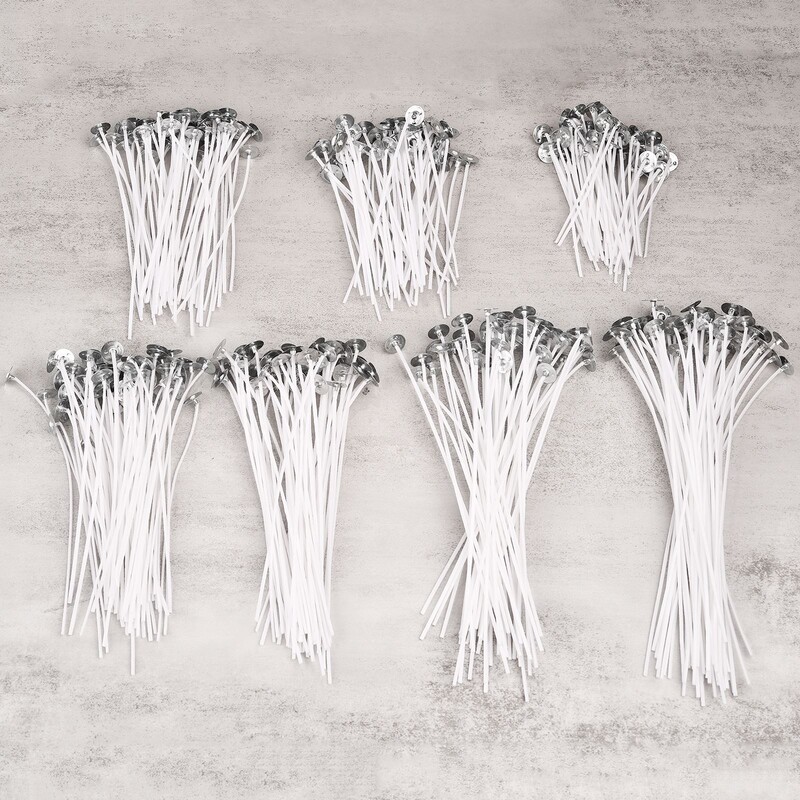 50 db Füstmentes gyertyakanóc 8-20 cm-es, előviaszosított pamut magból készült kanóc fém tartófülekkel Barkács kézzel készített gyertyakészítő eszközök