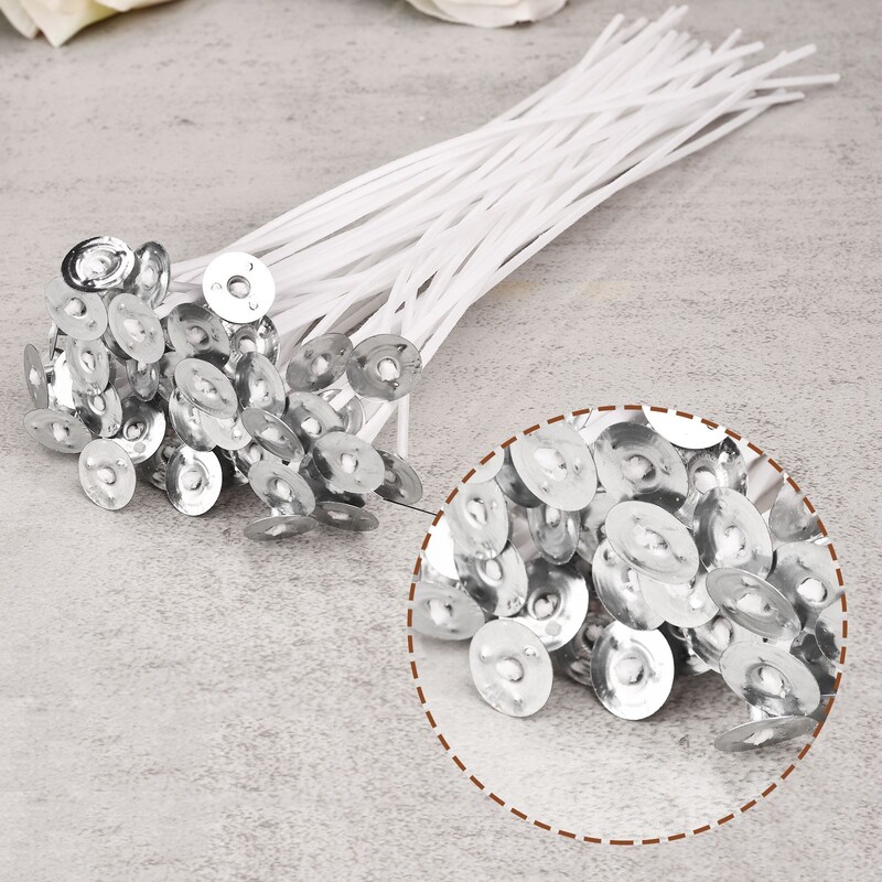 50 db Füstmentes gyertyakanóc 8-20 cm-es, előviaszosított pamut magból készült kanóc fém tartófülekkel Barkács kézzel készített gyertyakészítő eszközök