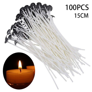 100 τεμ./σετ Candle Wicks Smokeless Wax Pure Cotton Core 9/15/20cm Κερί DIY Κατασκευή προκερωμένων φυτιλιών για προμήθειες πάρτι