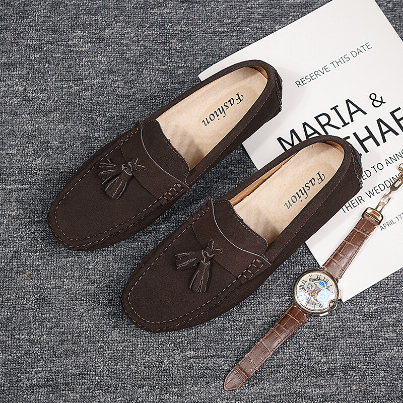 Zamšādas Ādas Vīriešu Loafers Clasicc Ērta Vīriešu Kleita Dzīvokļi Mode Mocasin Uzvelkami vīriešu Laivu Kurpes Pušķis Ikdienas apavi Zirņi Apavi