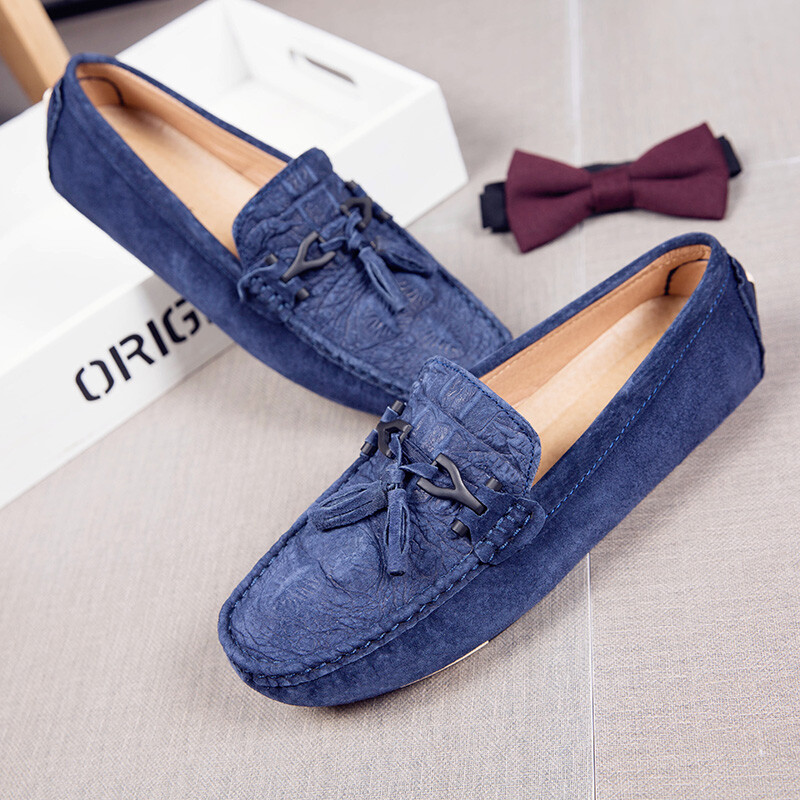 Hot Sale Επώνυμα ανδρικά Loafers Γνήσιο δέρμα Suede Ανδρικά παπούτσια Casual Μοκασίνια Slip on Boat Shoes Fashion Tassel Driving Flats