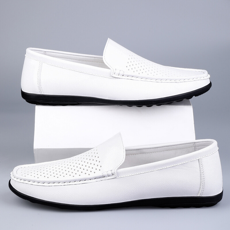 Καλοκαιρινά επώνυμα ανδρικά παπούτσια Casual δερμάτινα κοίλα μοκασίνια ανδρικά αναπνεύσιμα σλιπ σε πολυτελή ιταλικά ανδρικά λευκά loafers Plus Soze 47
