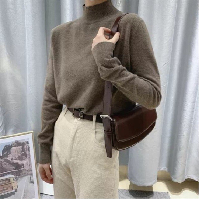 Cămașă cu guler înalt pentru femei, stil occidental de primăvară 2024, pulover cu mânecă lungă, culoare solidă, universală pentru studenți