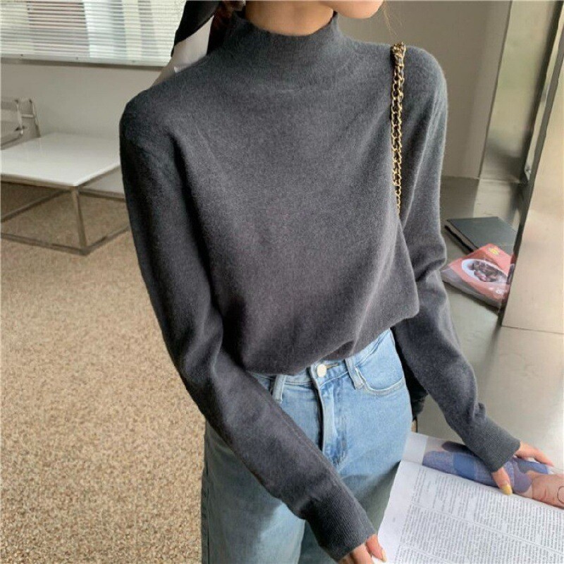 Cămașă cu guler înalt pentru femei, stil occidental de primăvară 2024, pulover cu mânecă lungă, culoare solidă, universală pentru studenți