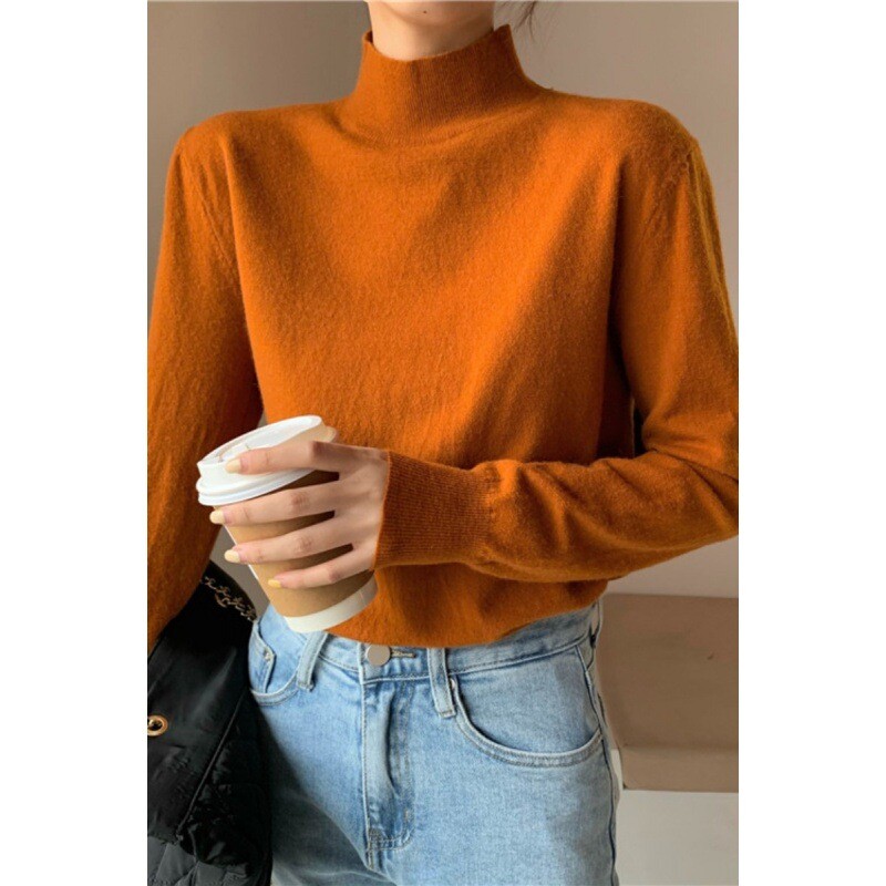 Cămașă cu guler înalt pentru femei, stil occidental de primăvară 2024, pulover cu mânecă lungă, culoare solidă, universală pentru studenți