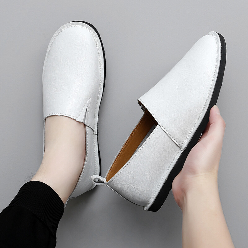 Vasaras dabīgās ādas pupiņu apavi Jauni, mīkstas zoles neslīdoši vīriešu ikdienas apavi Augstākās klases vieglas, komfortablas, minimālisma stila kurpes