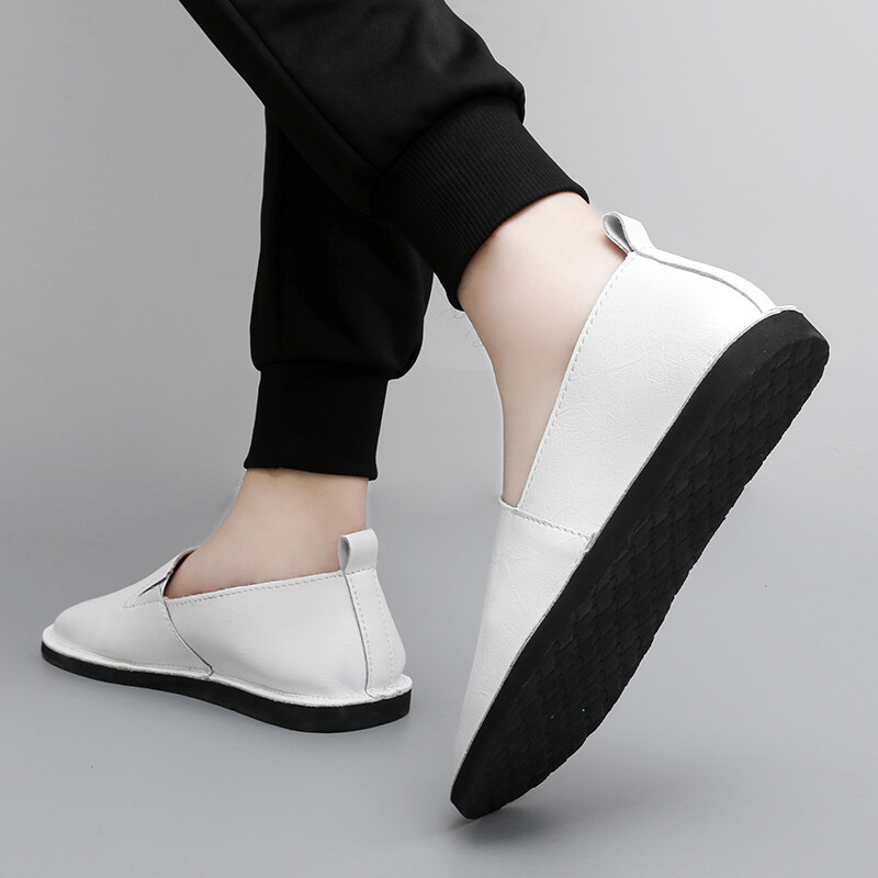 Vasaras dabīgās ādas pupiņu apavi Jauni, mīkstas zoles neslīdoši vīriešu ikdienas apavi Augstākās klases vieglas, komfortablas, minimālisma stila kurpes